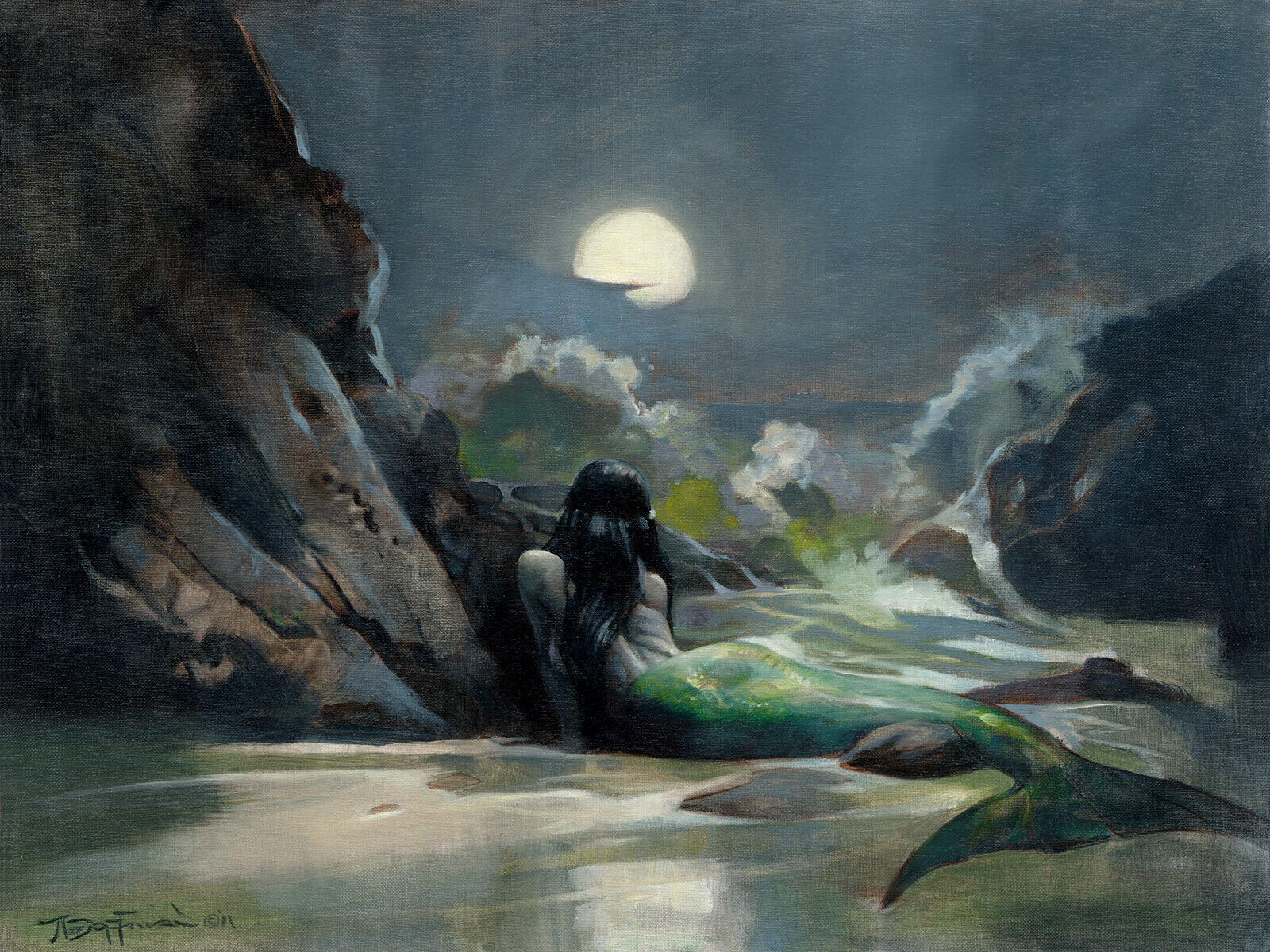 THE SEA REVERIE 16x20 Mike Hoffman Mermaid Giclee Stretched Canvas Print