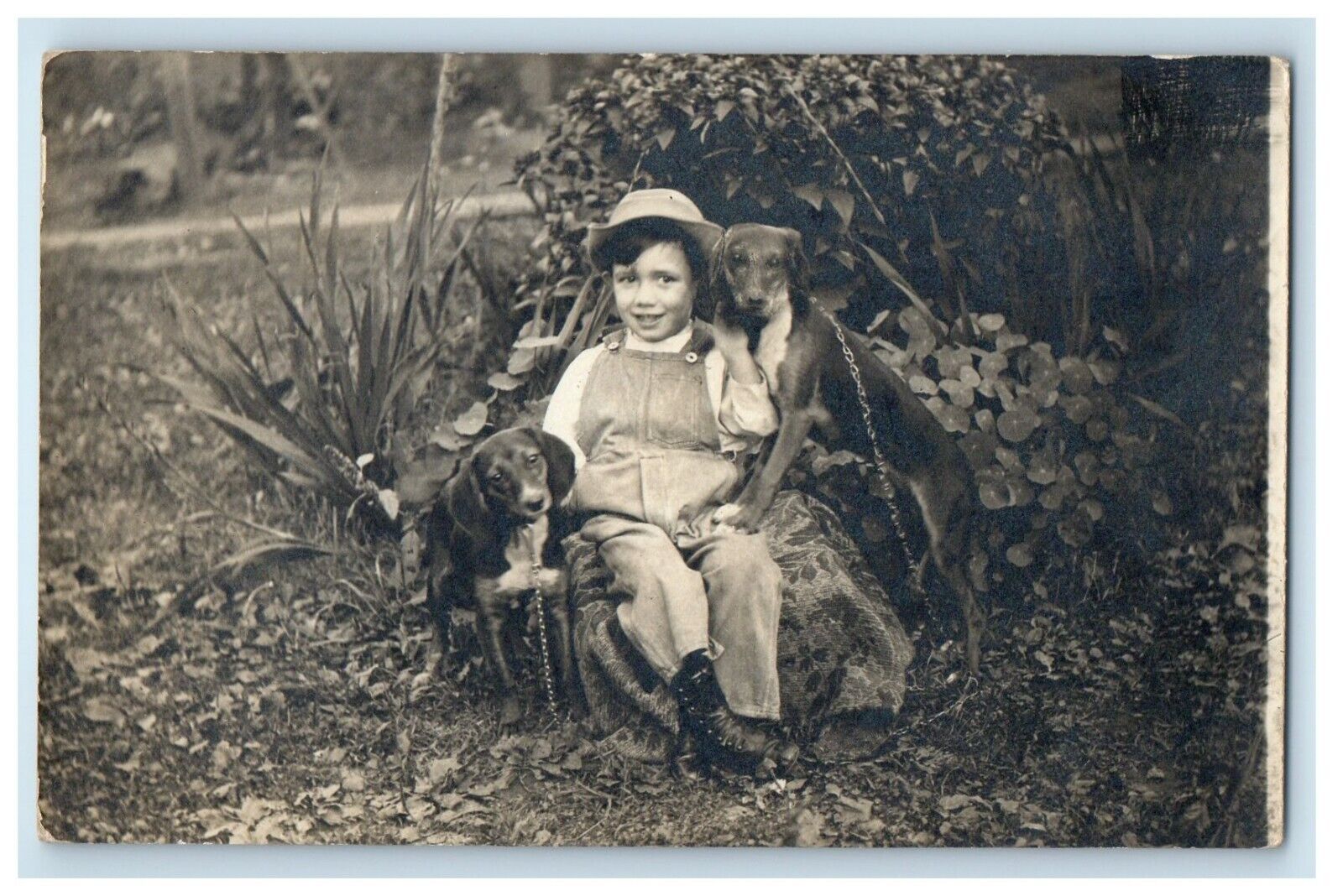 c1910's Little Cute Boy And Hound Dog RPPC Photo Unposted Antique Postcard