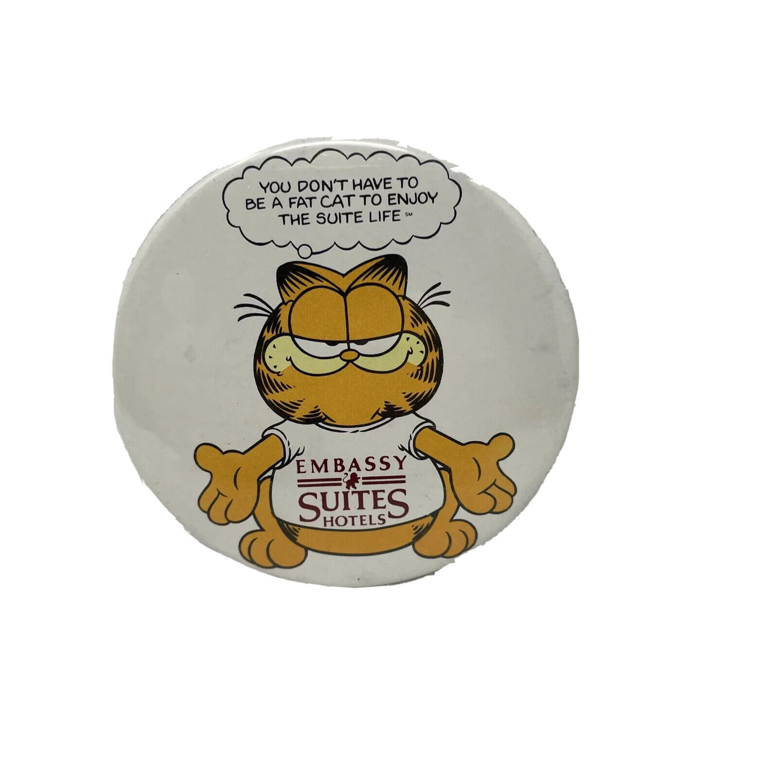 Vtg Garfield You Don’t Have To Be A Fat Cat Cat Cartoon Pin Button Embassy Suite
