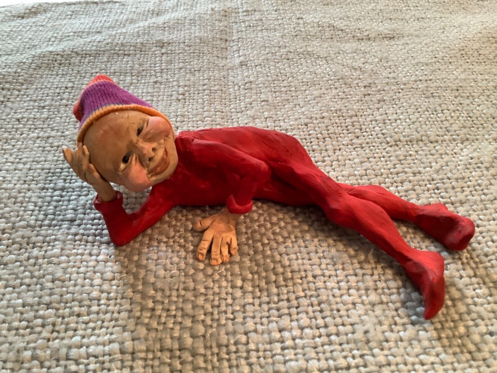Vintage Elf Pixie Hand Made from Clay Christmas 5.5” Long. T12
