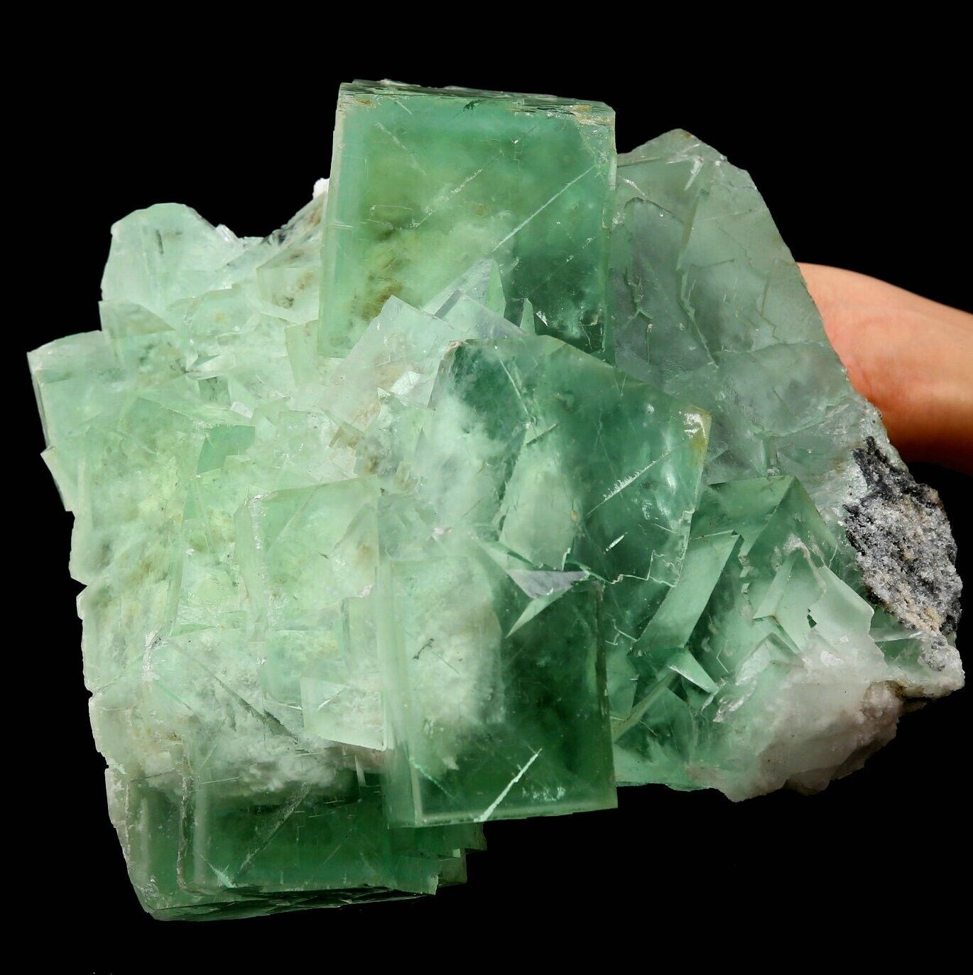14.7LB  Large Particles Transparent Green Fluorite Mineral Specimen/China  A0937