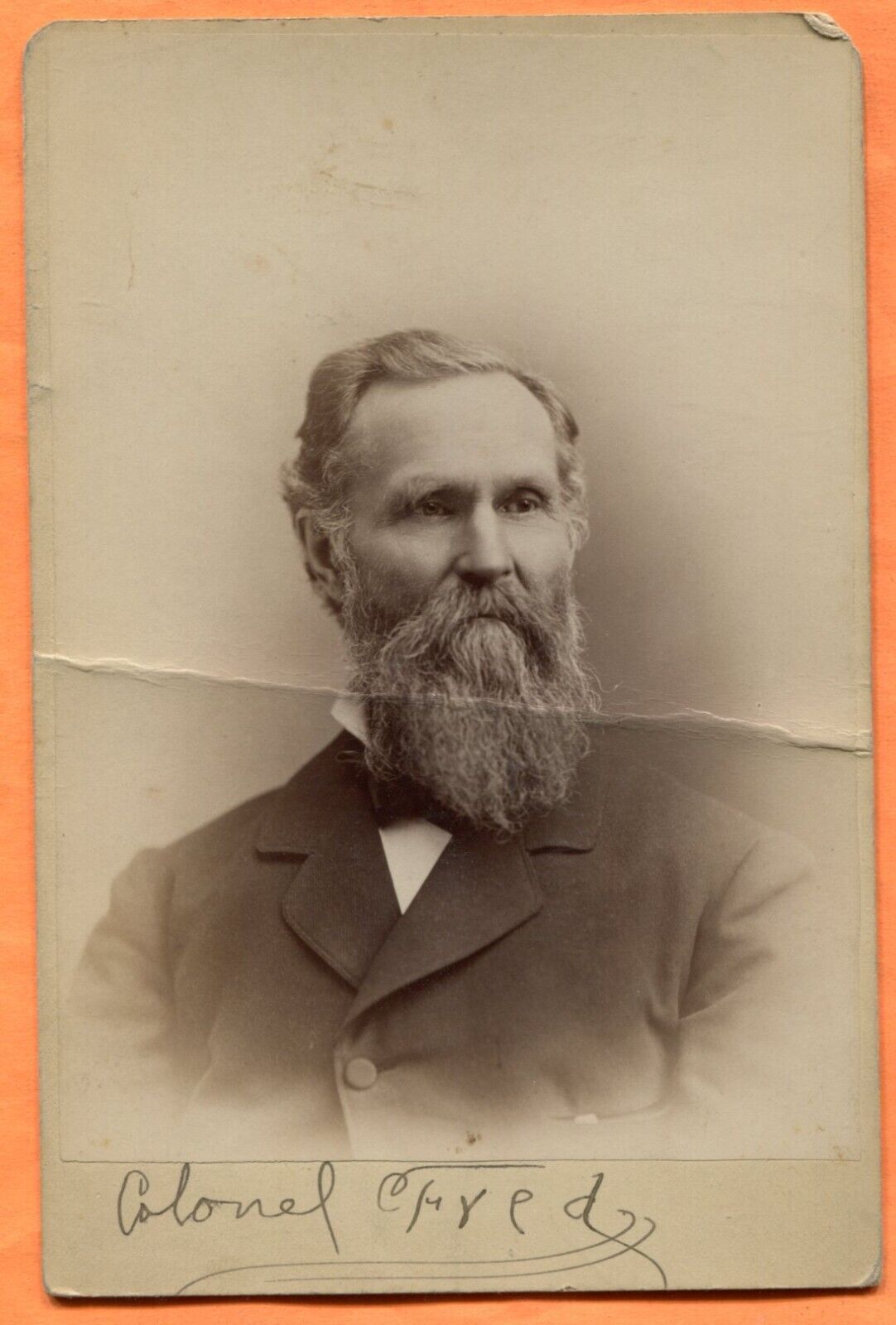 Portrait of a Bearded Man Colonel Fred circa 1880s Old Cabinet Card