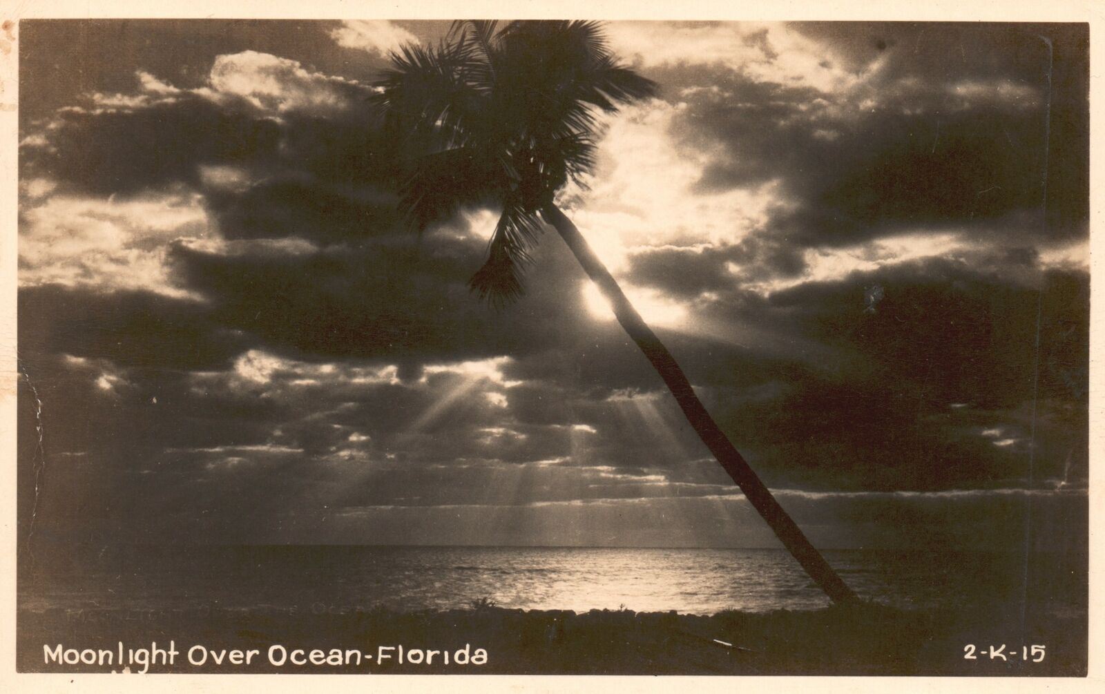 Vintage Postcard 1949 Real Photo Moonlight Over Ocean Scenic View Florida RPPC
