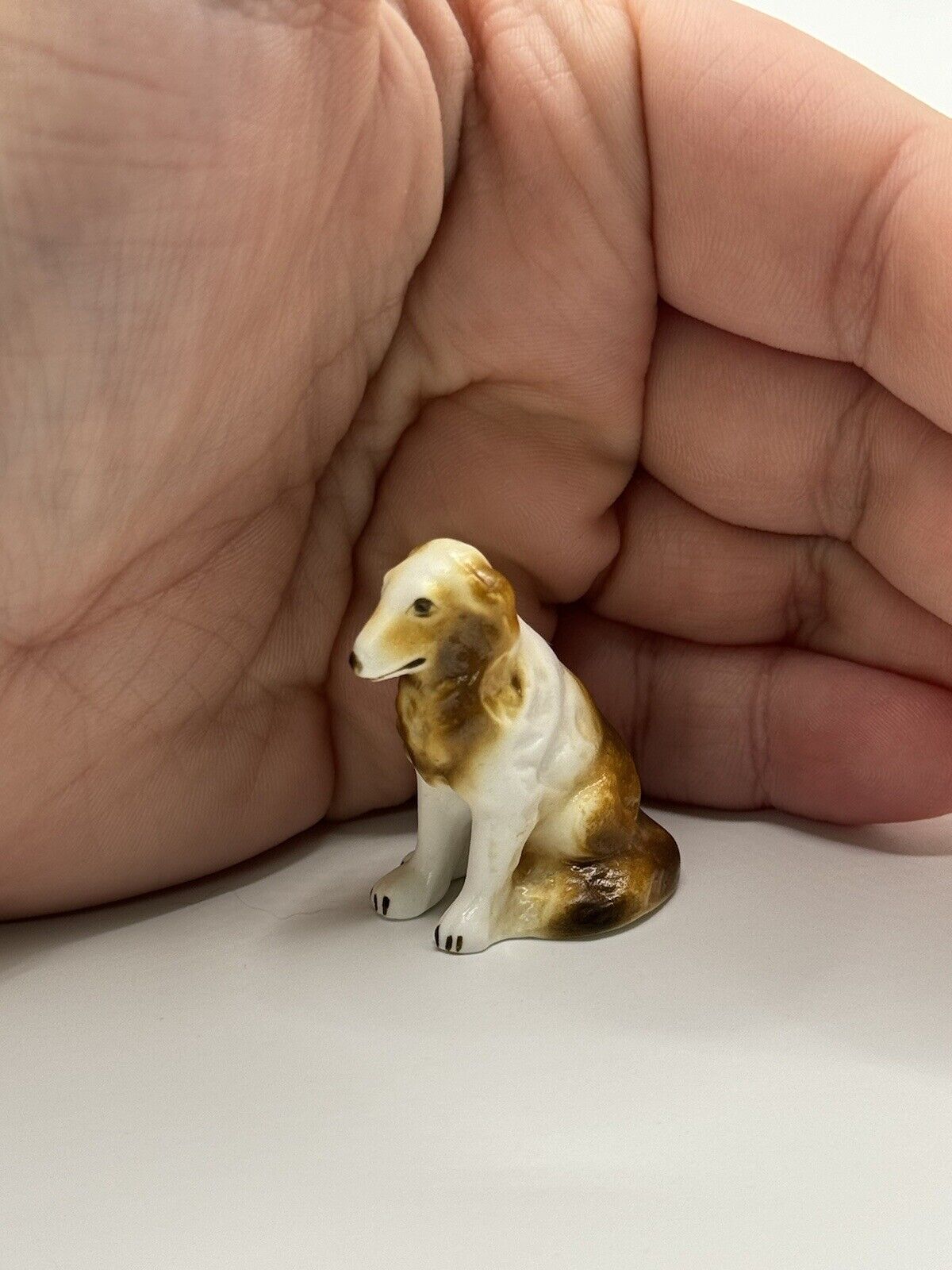 Vintage Sheep Collie Dog Miniature Ceramic Figurine Trinket Dollhouse Decor
