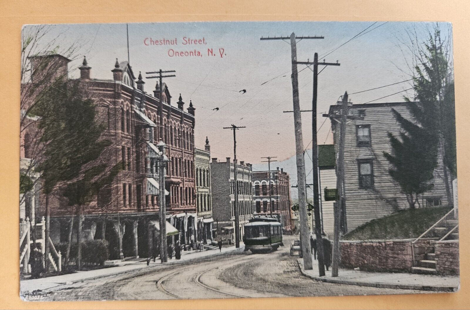 1908 ONEONTA OTSEGO COUNTY New York NY Railway Trolley HANDCOLORED Post Card