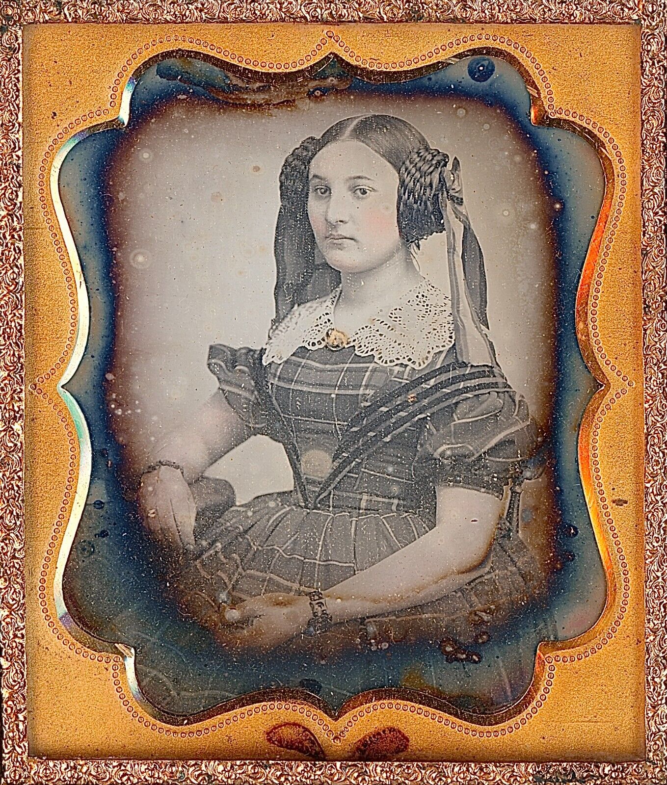 Pretty Young Lady Intricately Braided Hair Ribbons 1/6 Plate Daguerreotype T510