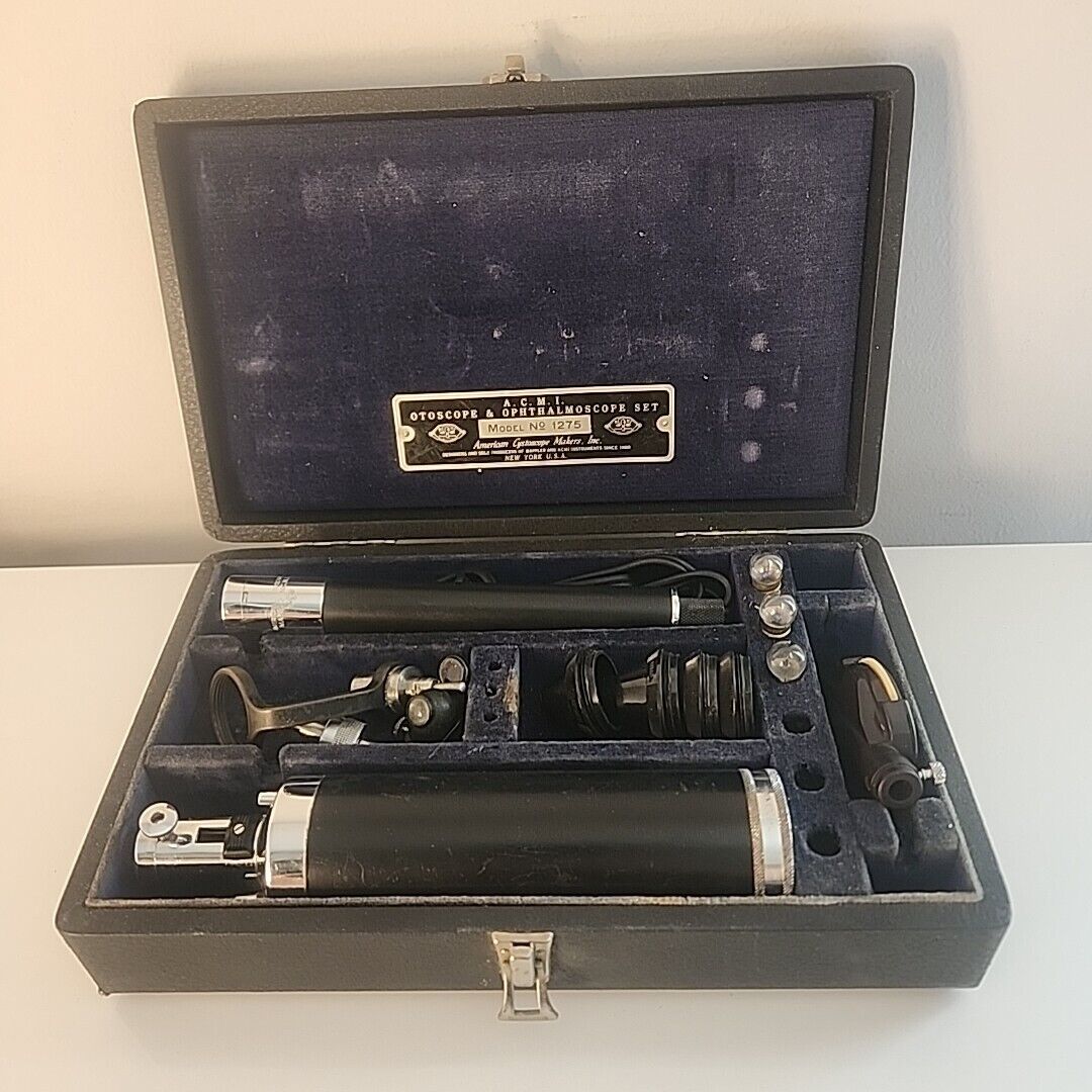 Vintage A.C.M.I. Otoscope & Ophthalmoscope Set Model No. 1275 US Army Medical