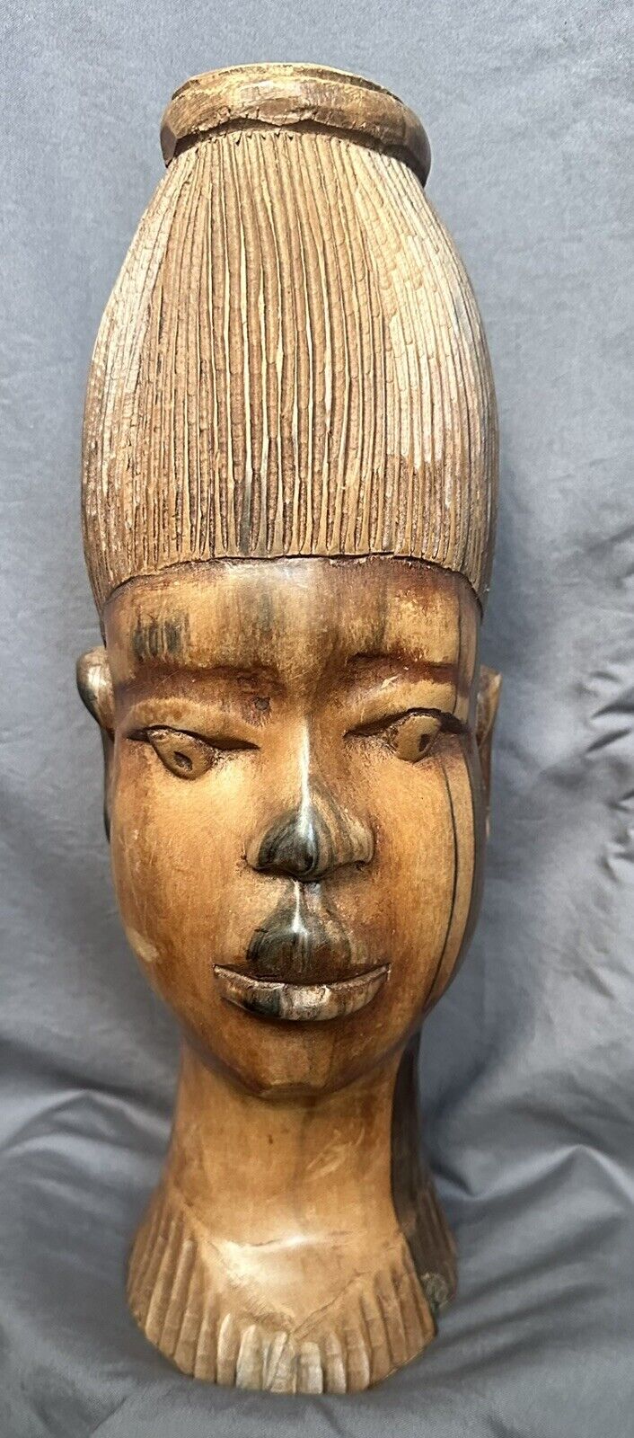African Wooden Hand Carved Tribal Woman Head 