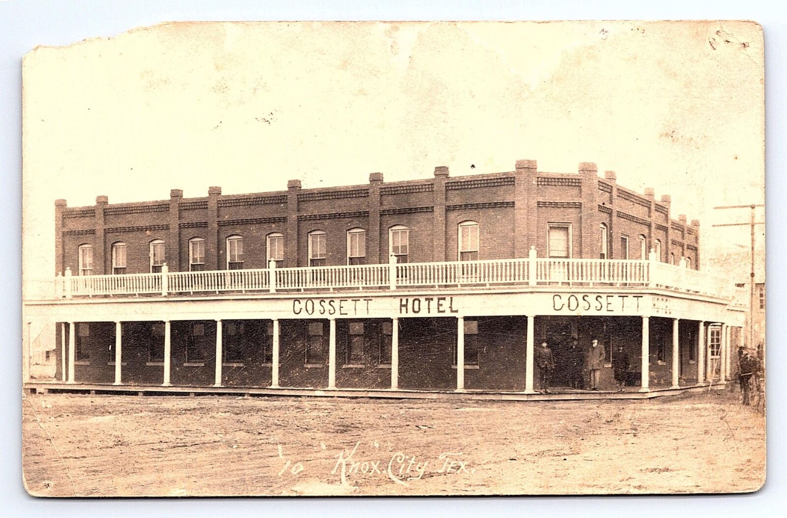 Postcard RPPC Cossett Hotel Knox City Texas c.1910s Dirt Road