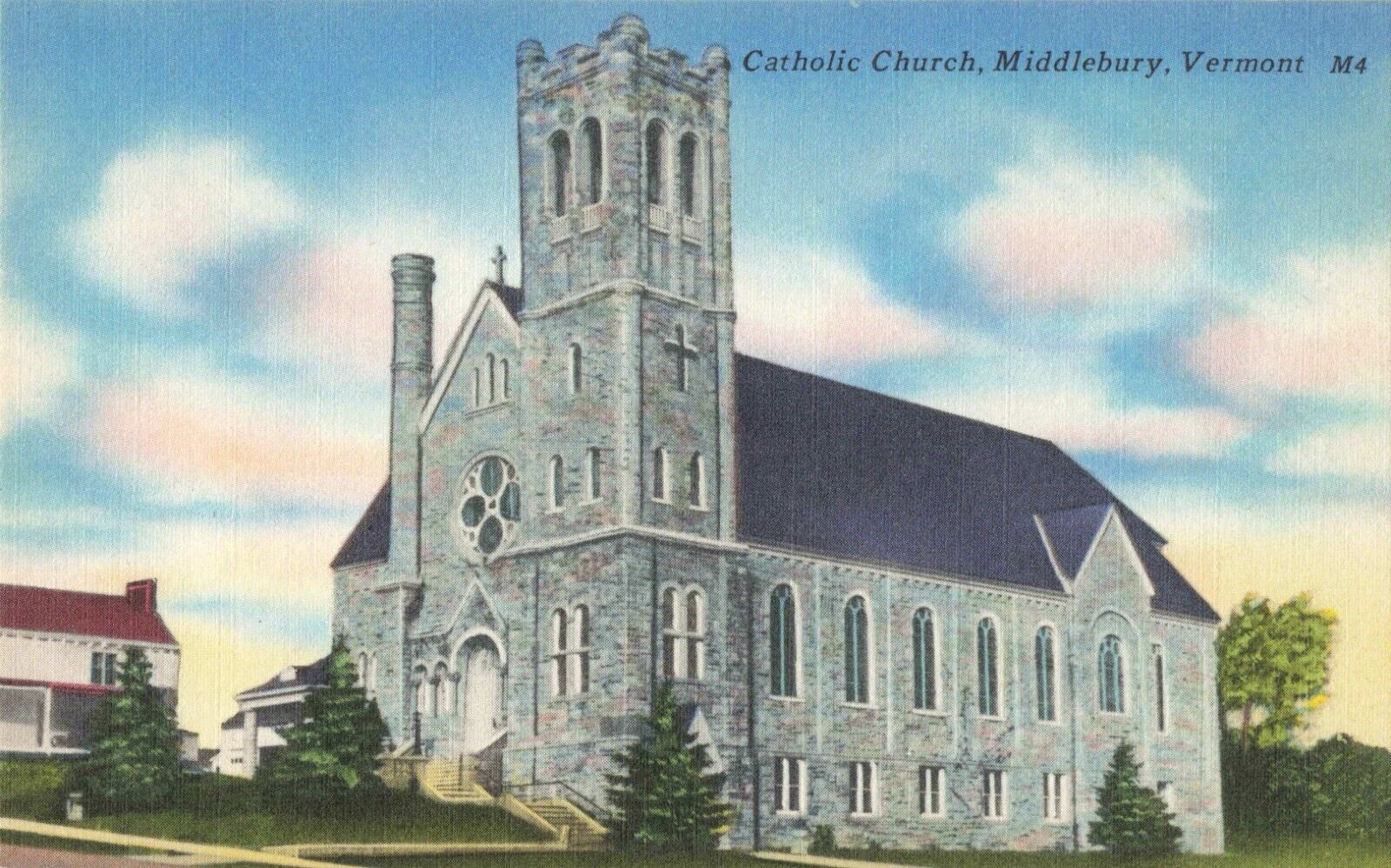 Middlebury VT Vermont, Catholic Church, Vintage Postcard
