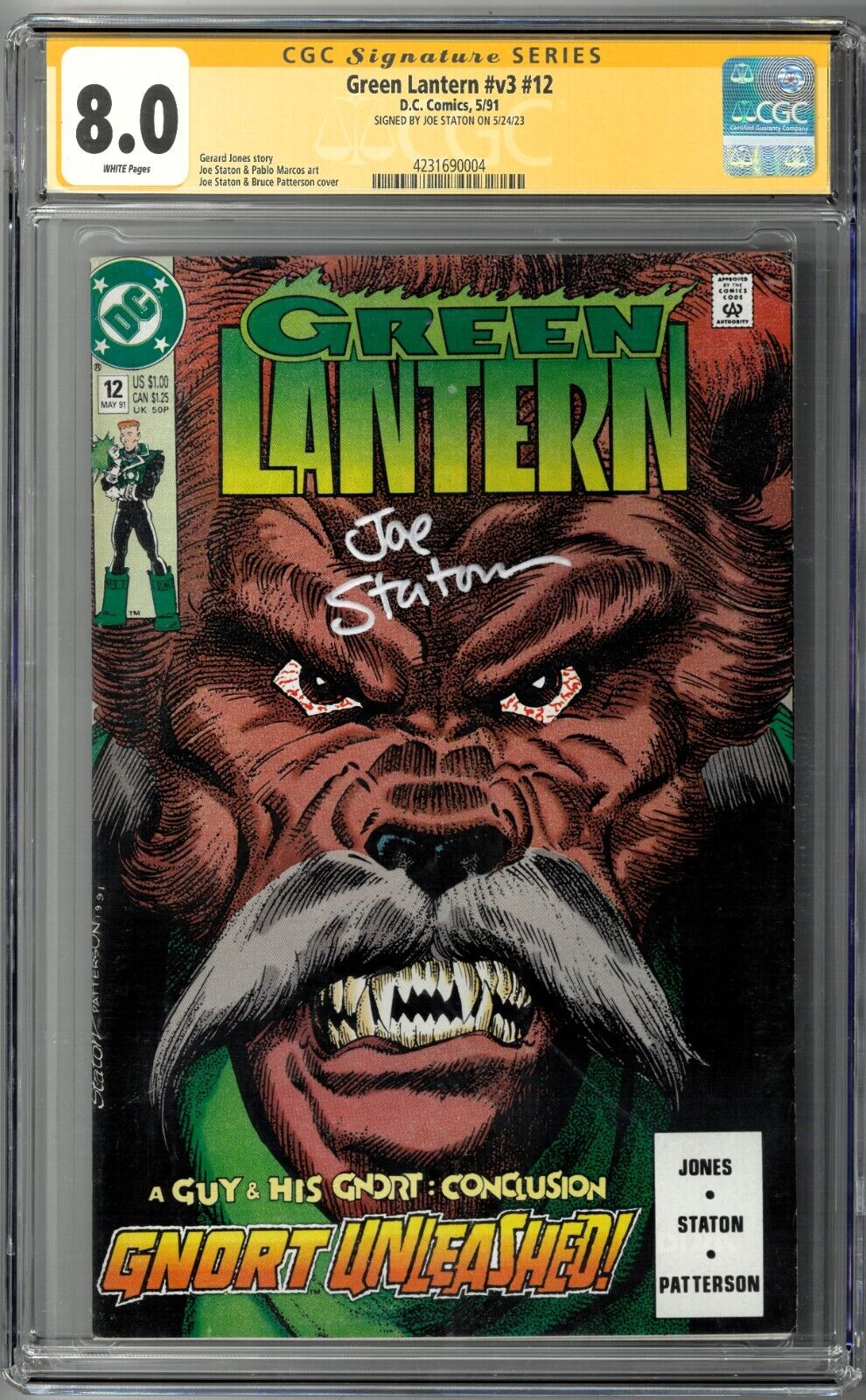 Green Lantern v3 #12 CGC SS 8.0 (May 1991, DC) Signed by Joe Staton, 1st Brik