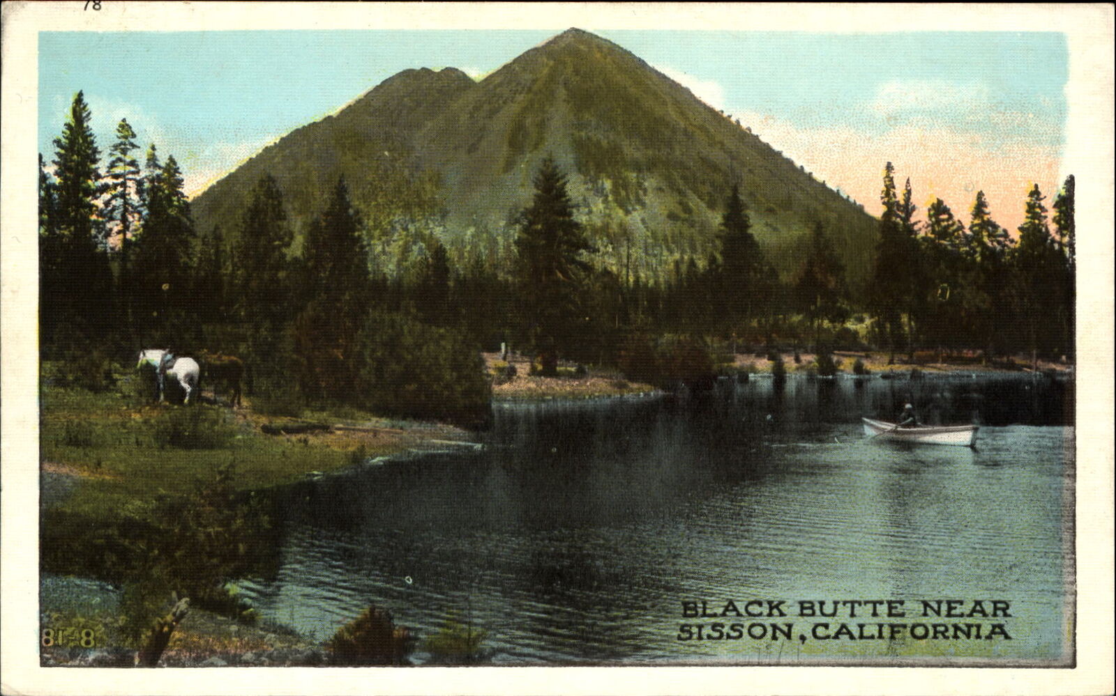 Black Butte near Sisson California CA horses boat 1920s