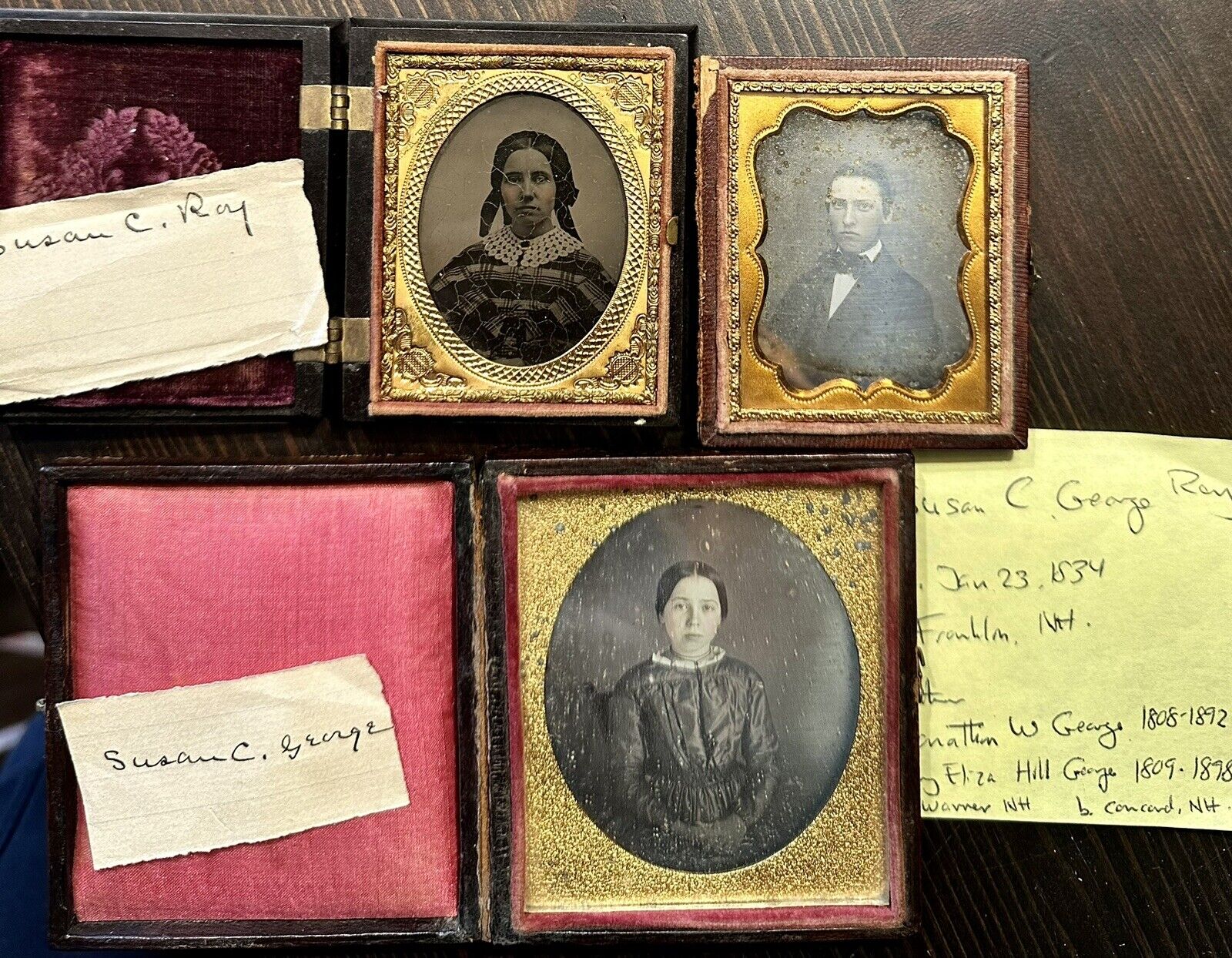 Lot of Antique Photos inc ID'd New Hampshire Girl 1840s Daguerreotype Union Case
