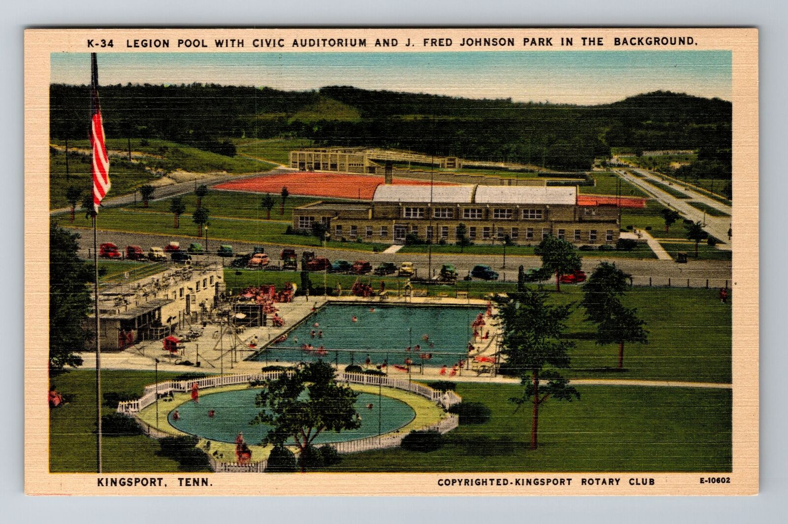 Kingsport TN-Tennessee, Legion Pool With Civic Auditorium, Vintage Postcard