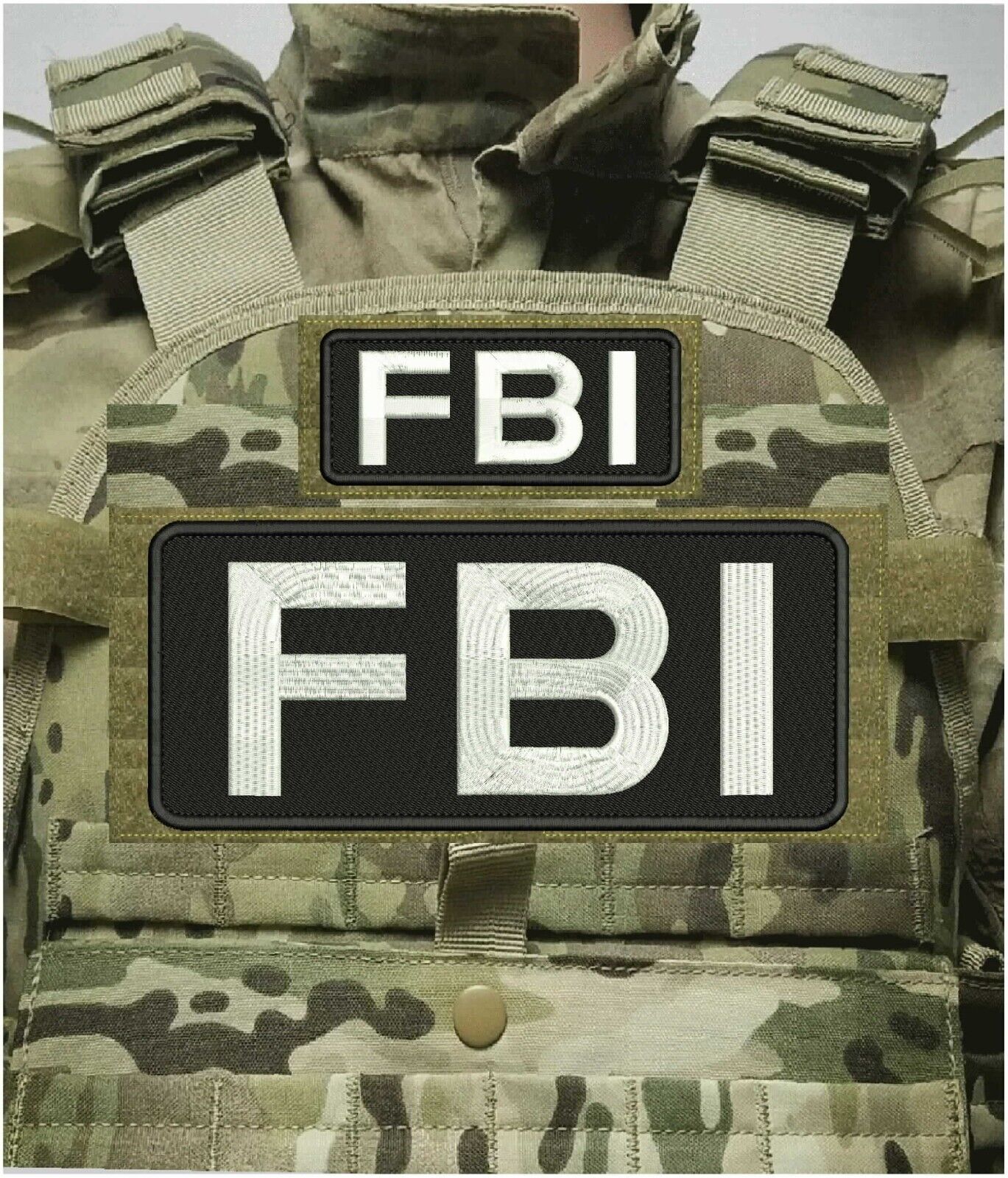 FBI EMB PATCH 4X10 AND 2X5 HOOK ON BACK BLACK/WHITE