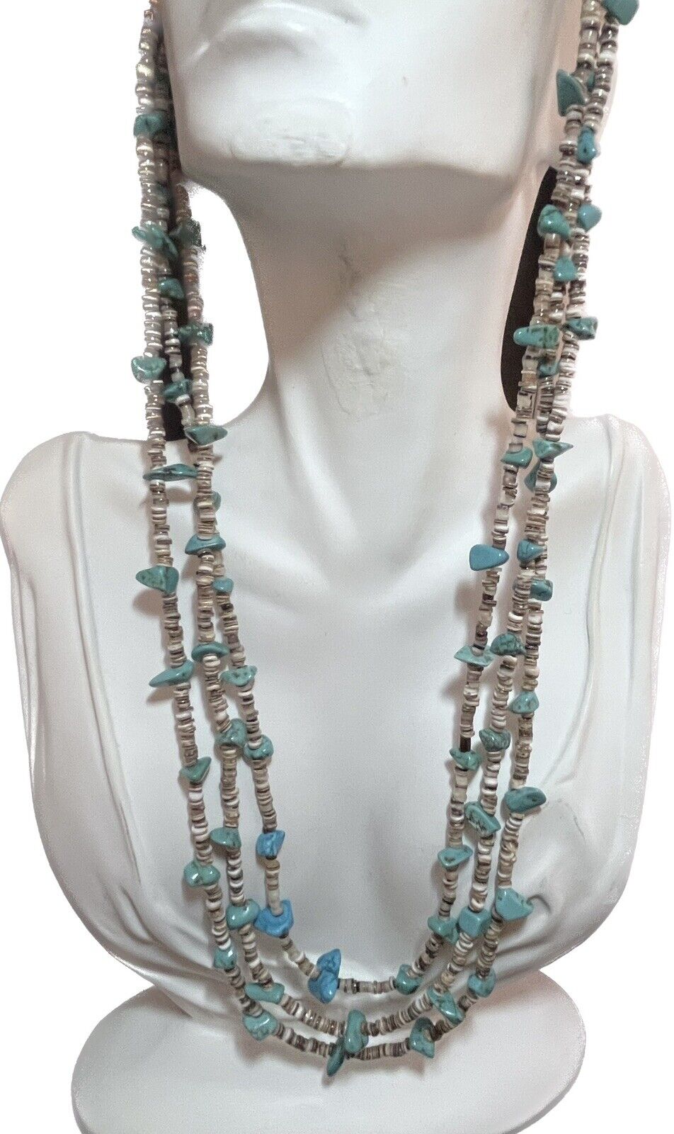 Navajo 3-Strand Turquoise And Heishi Necklace /Earrings Set #836