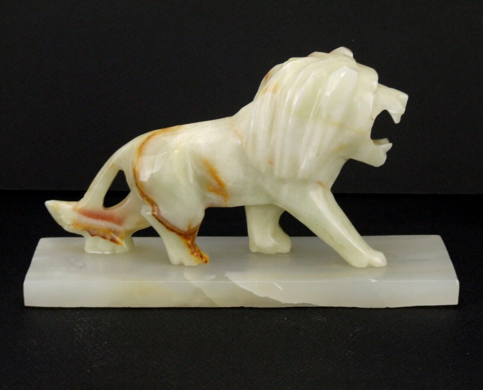 Carved Stone Lion Onyx Alabaster Marble Mexico 7.5 in Base
