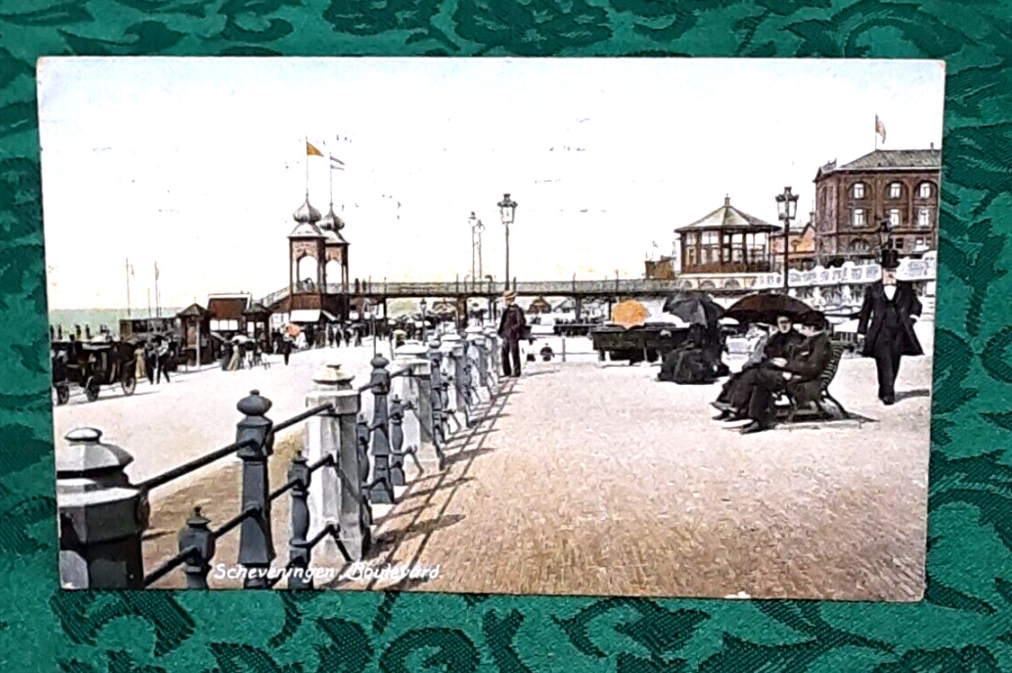 ANTIQUE 1908 German Postcard DUTCH SEASIDE RESORT Scheveningen Boulevard BEACHES