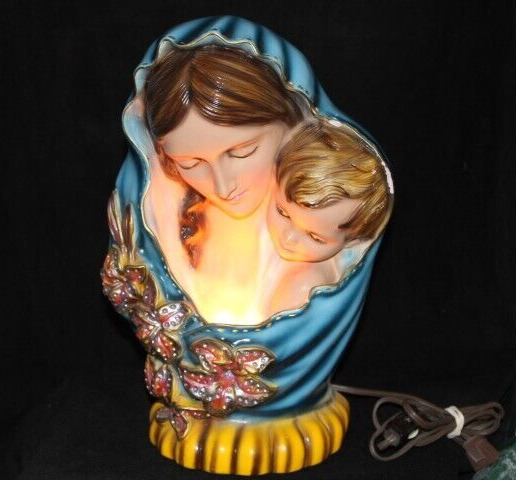 VINTAGE COLUMBIA STATUARY 1966 MADONNA AND CHILD SIGNED ITALY LIGHT TV LAMP 13\