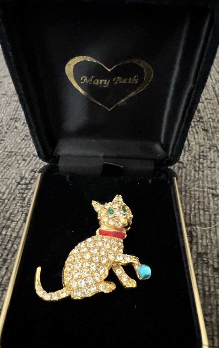 Vintage, Rare Swarovski “Playful Kitty” Brooch By Mary Beth In Box With Papers