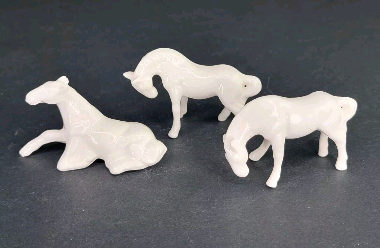 Vintage Set Of 3 Small White Horses Bone China Japan Horse Lover Gift Miniatures