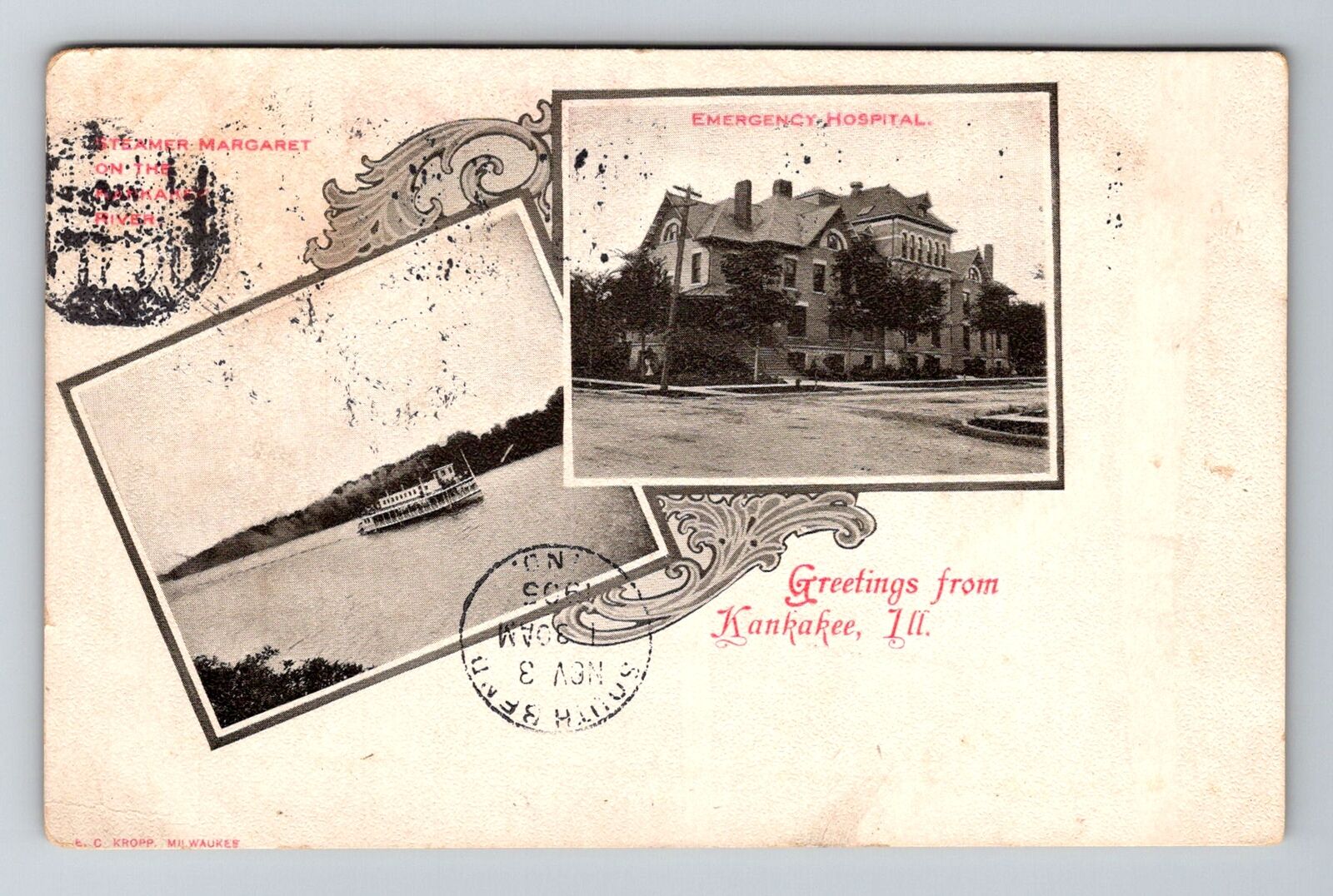 Kankakee, IL-Illinois, Scenic Greetings Hospital Antique c1905, Vintage Postcard