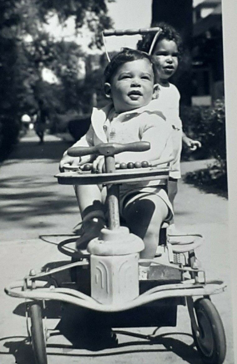 Sidewalk City Siblings Toddler Baby Vintage Photograph