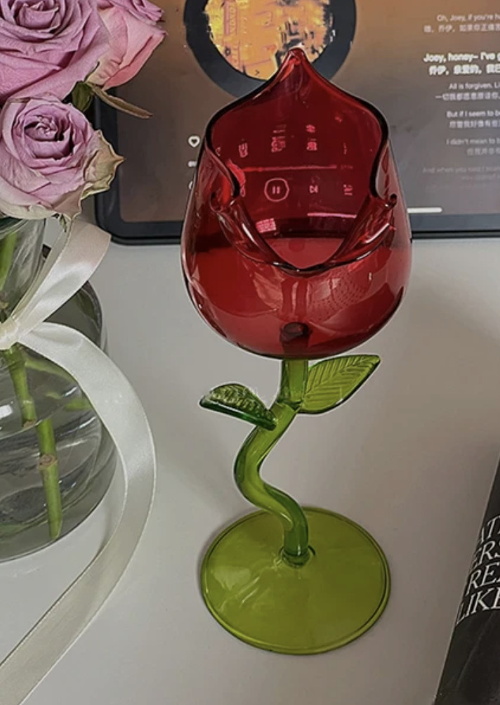 French Romantic Elegant Red Rose Wine Glass