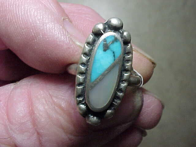 Pretty silver/turquoise/MOP handmade Navajo ring-from New Mexico estate