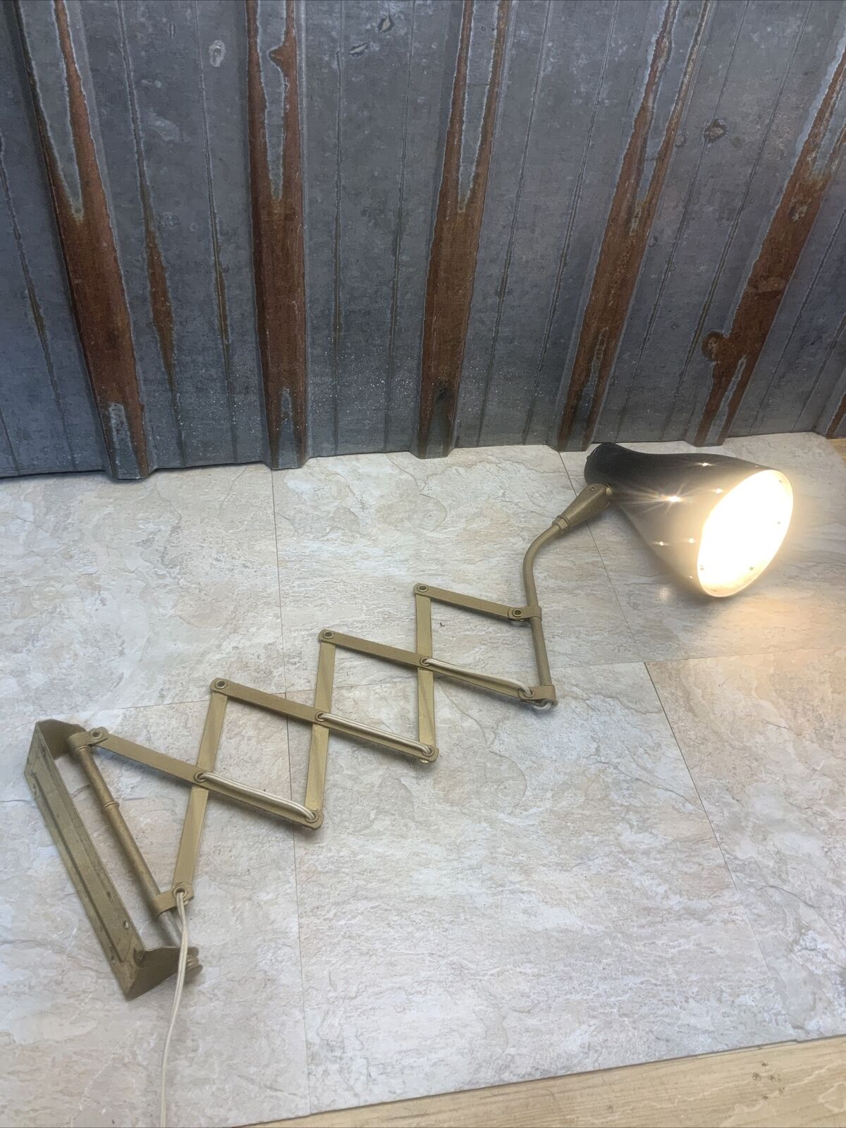 Vintage Mid Century Modern Scissor Accordian Wall Lamp Star Shade