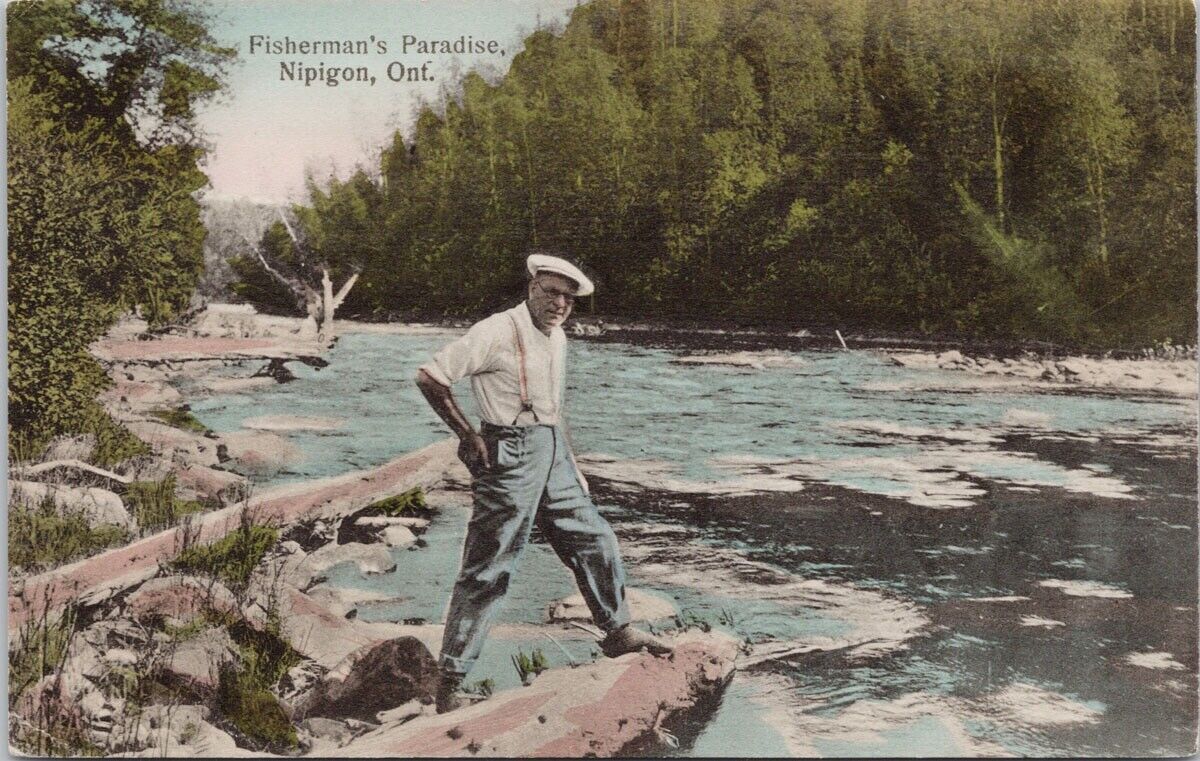 Fisherman\'s Paradise Nipigon Ontario ON ONT Fishing Unused Everett Postcard H47
