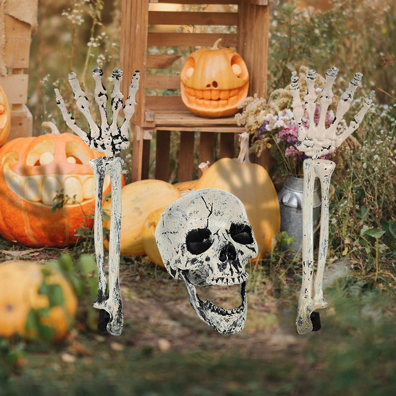 Plastic Artificial Skull Skeleton Head and Skeleton Hands, Horror Prop for Decor