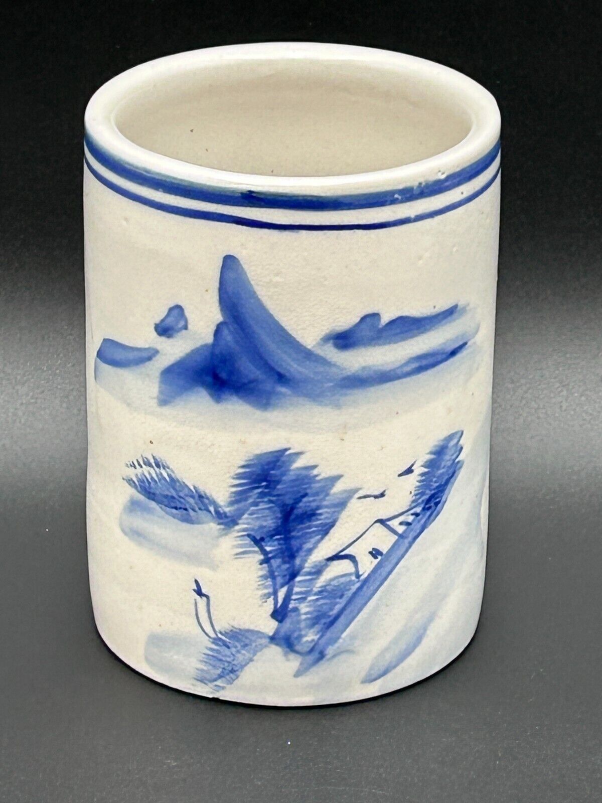 Vintage Chinese Hand-Painted Brush Pot Blue & White Excellent Condition