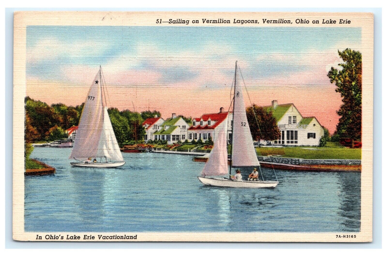 Sailing on Vermilion Lagoons Ohio OH Lake Erie 1946 Postcard F6