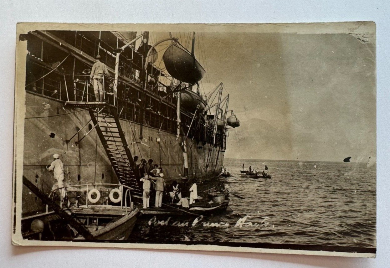 c1910s RPPC Postcard Port Au Prince Haiti Delivery Boats Ship Steamer AZO