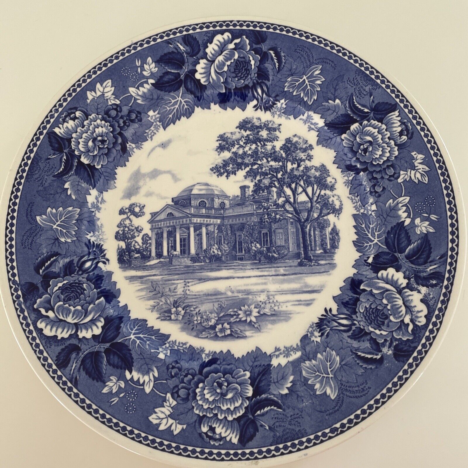 Antique Wedgwood Monticello Thomas Jefferson ￼Blue Souvenir Historical Plate