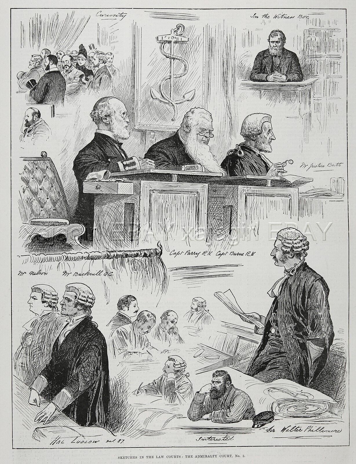 Law Admiralty Court, Judge Barrister Lawyer Named, 1880s Antique Print & Article