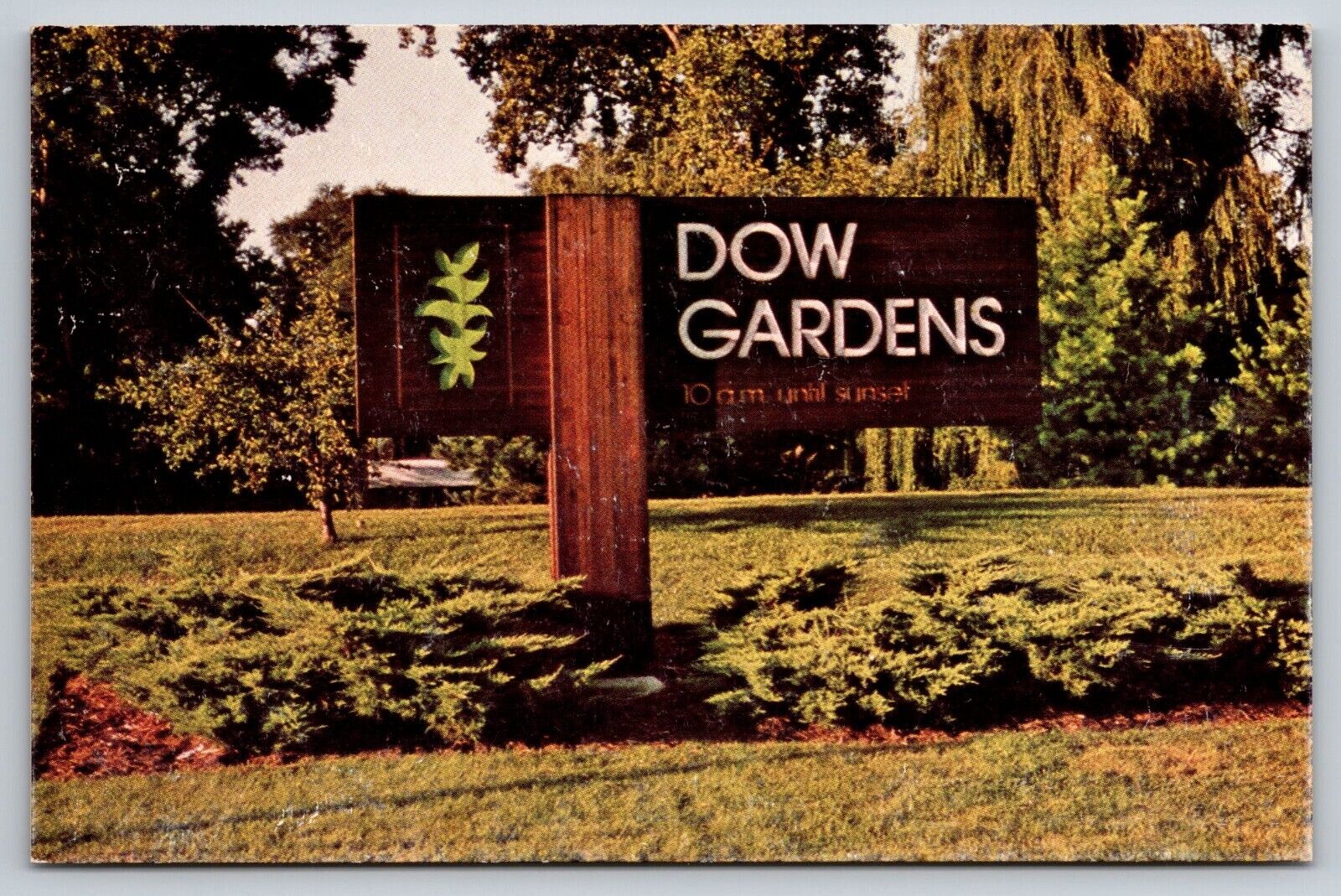 Postcard Michigan Midland The Dow Gardens Sign 8K