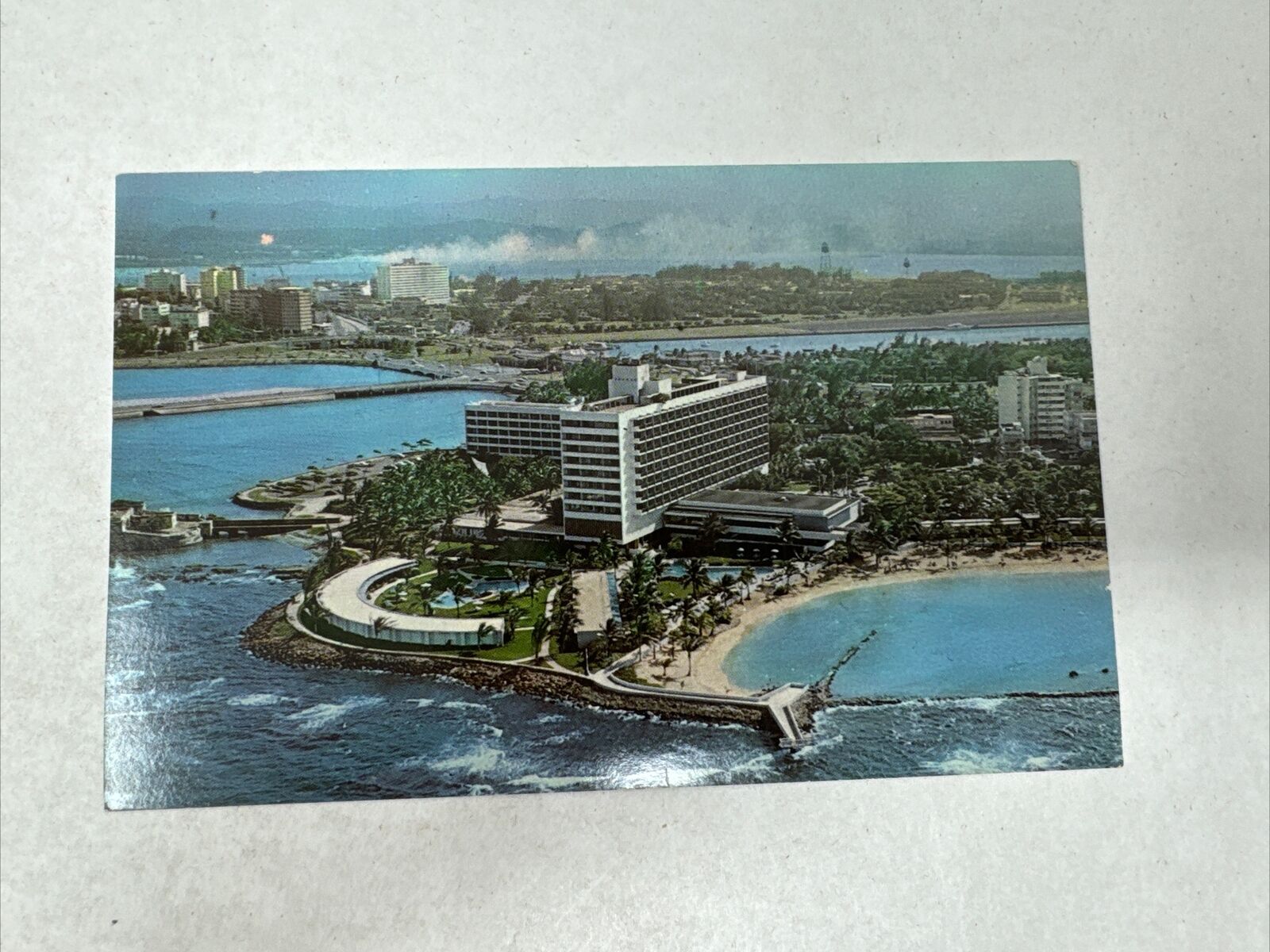San Juan Puerto Rico Caribe Hilton Hotel Postcard Aerial View Vintage Unused