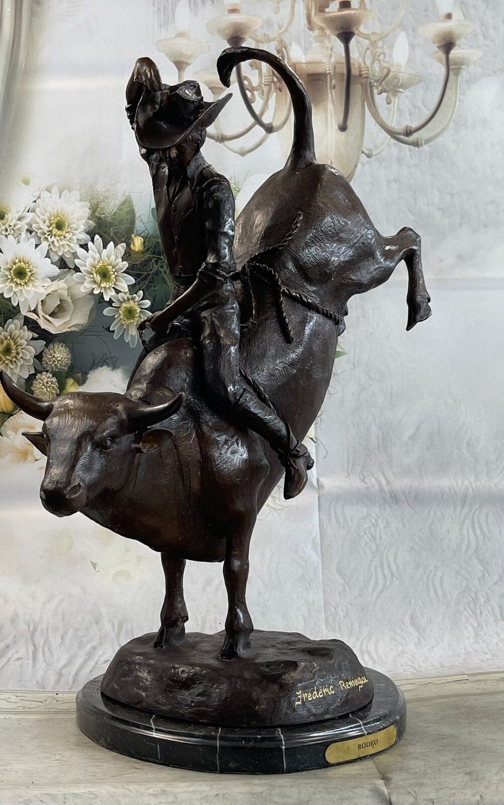 RODEO by Frederic Remington Bull Rider Cowboy Bronze Statue Sculpture Western