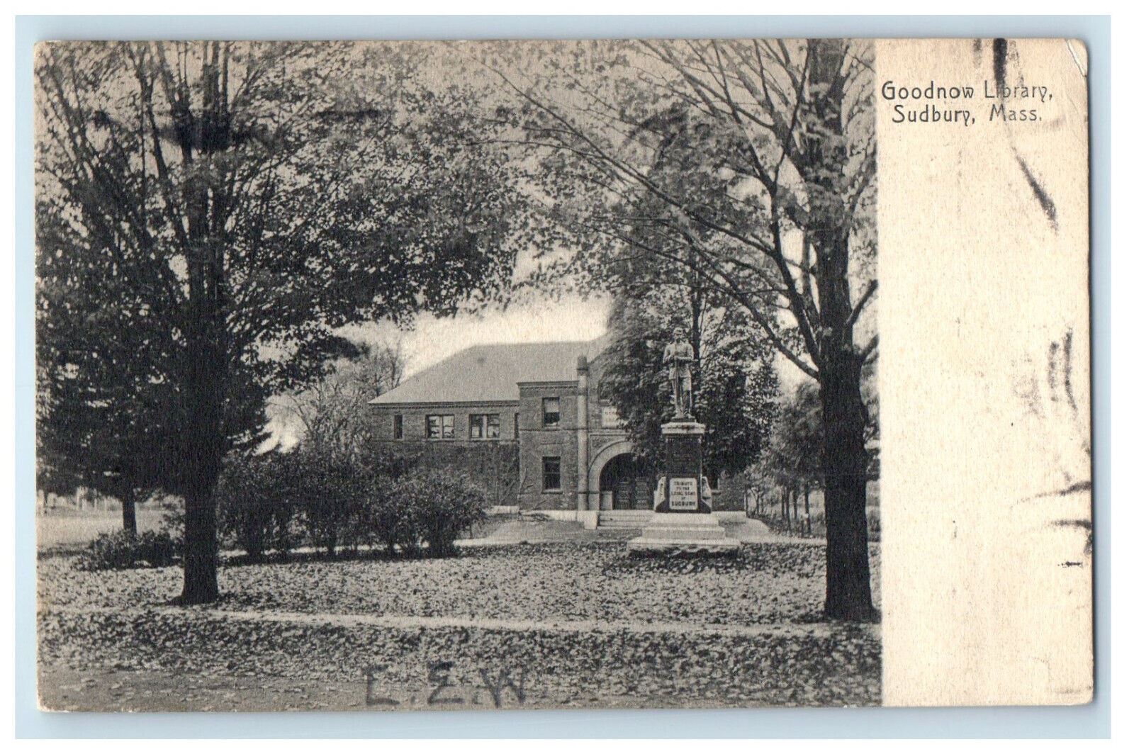 1912 Goodnow Library, Sudbury Massachusetts MA Antique Posted Postcard