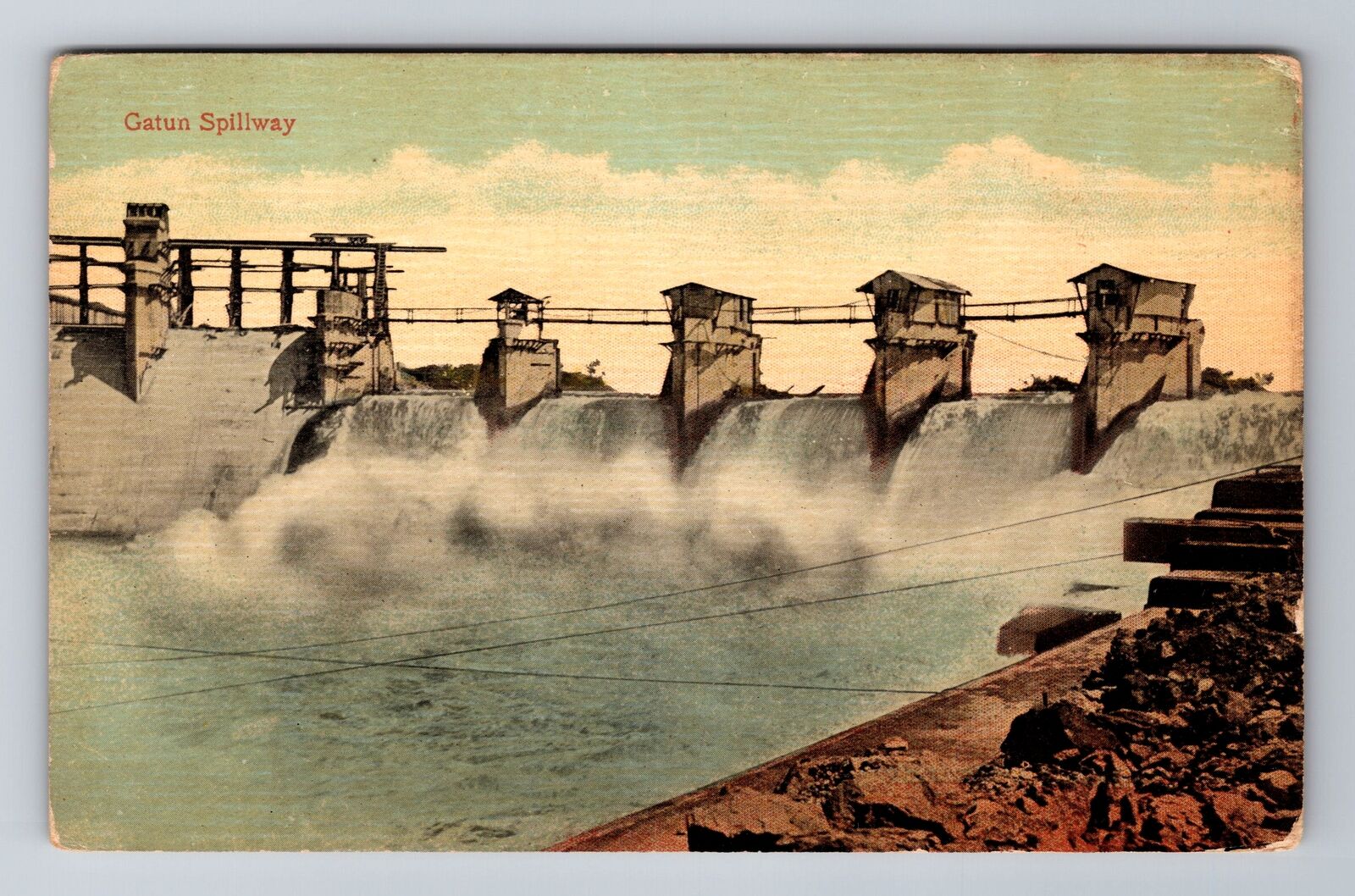 Panama, Gatun Spillway, Gatun Dam and Lake, Vintage Souvenir Postcard