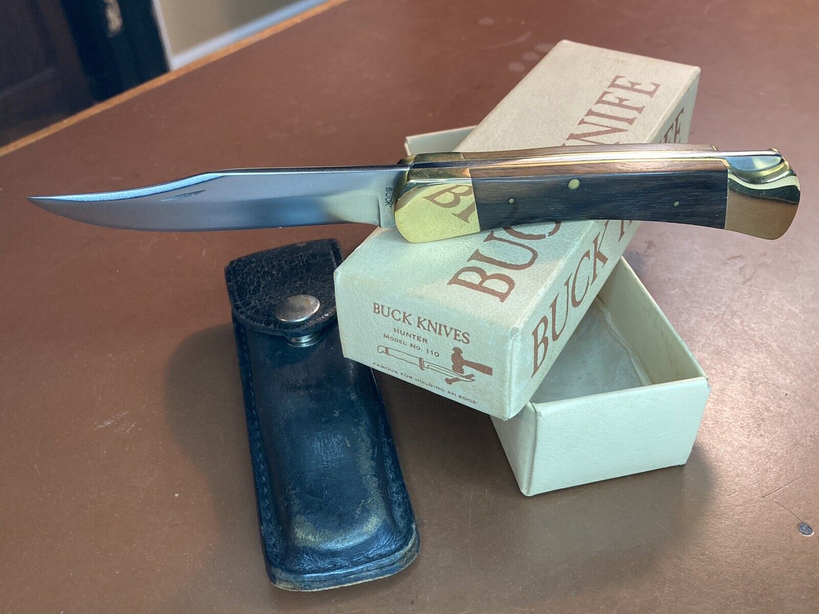 Rare Buck Knife One Line Inverted Single Dot Correct Sheath And Box