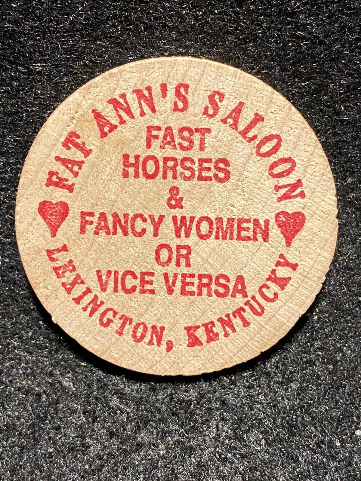 Lexington, KY Fat Ann’s Saloon Good For All Night Token Fast Women Wooden Nickel