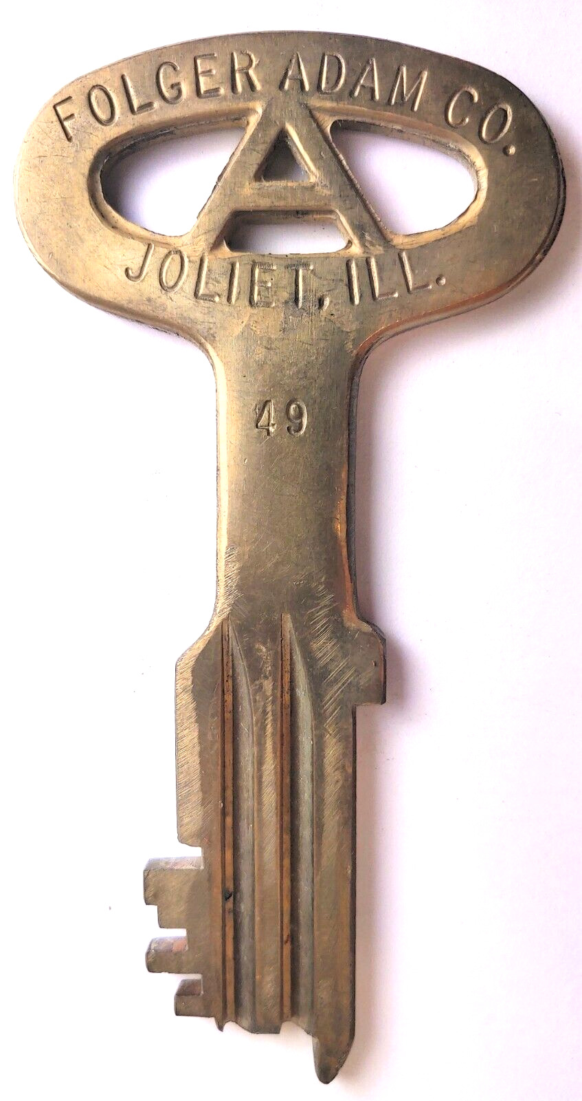Folger Adam Co. Prison Jail Key Joliet, ILL. Bronze Circa 1940 Jacksonville, FL
