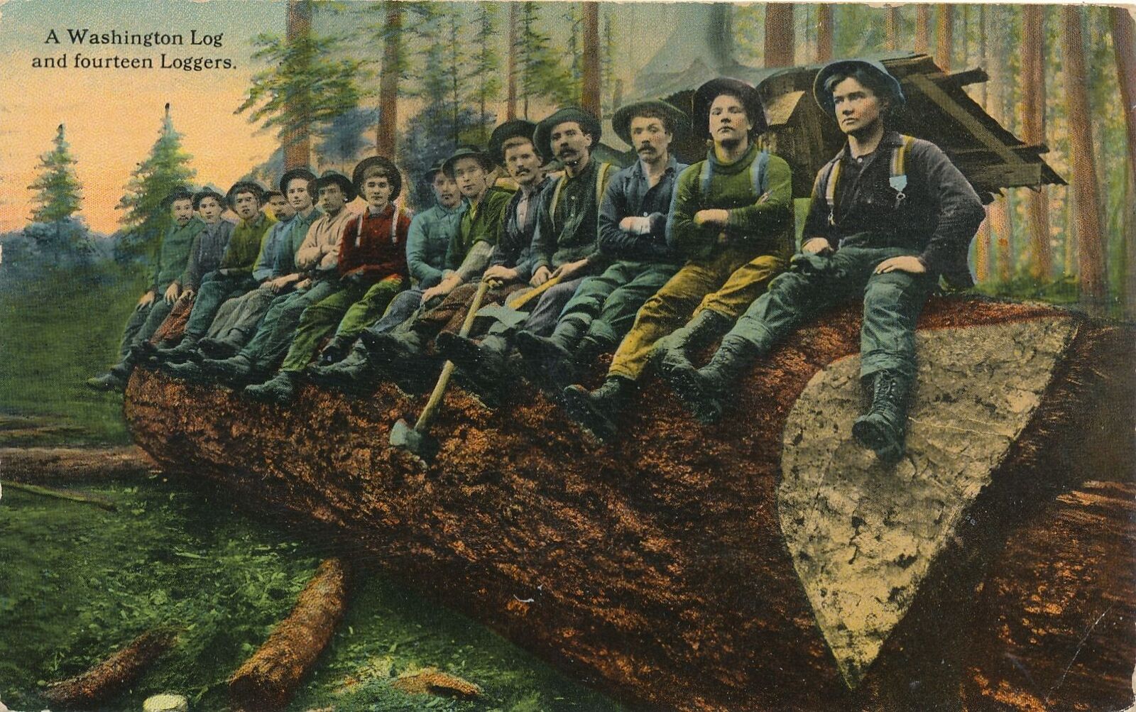 WASHINGTON WA - A Washington Log And Fourteen Loggers Postcard - 1918