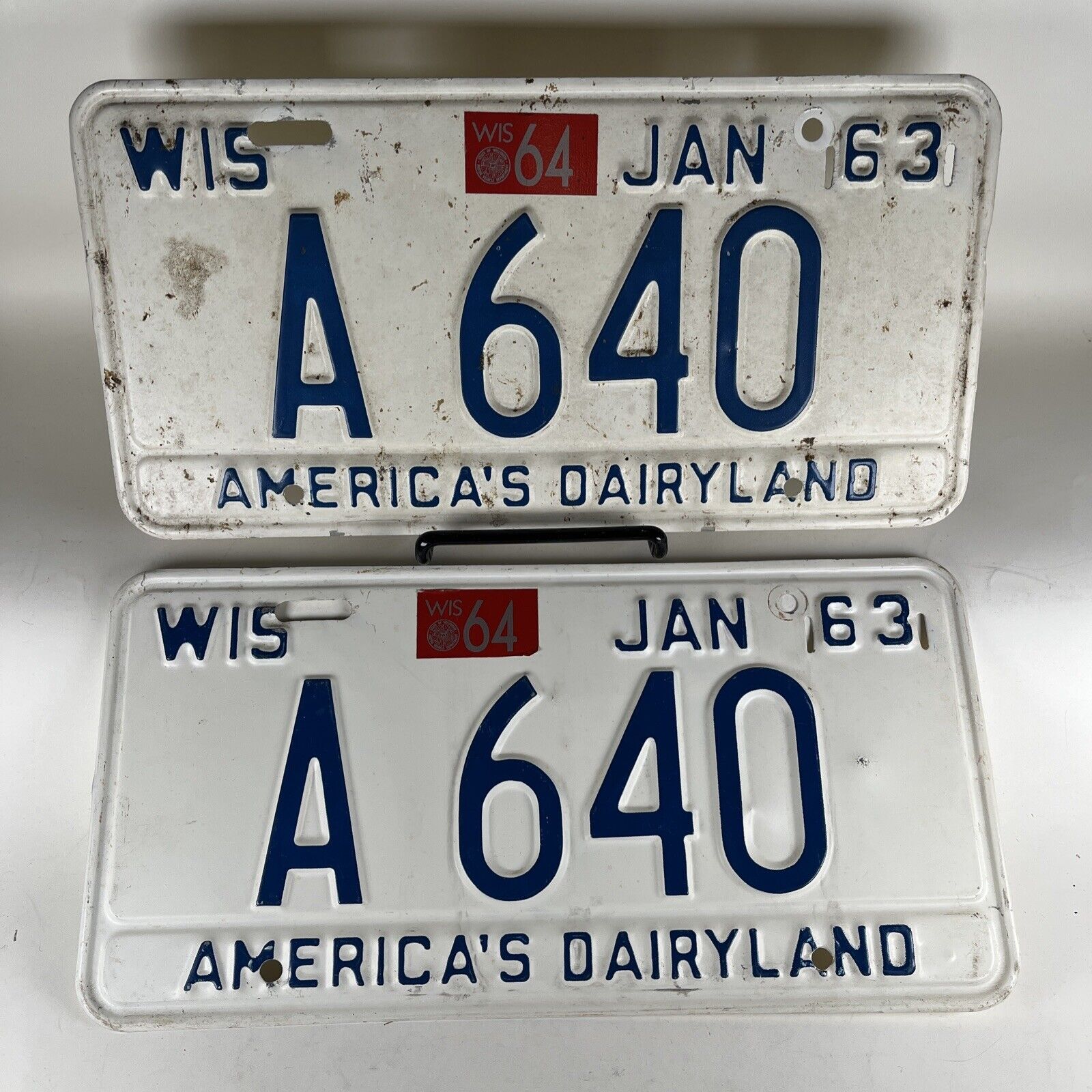 Wisconsin 1963 /64 license plates # A 640 Pair Of Two Matching Plates WI