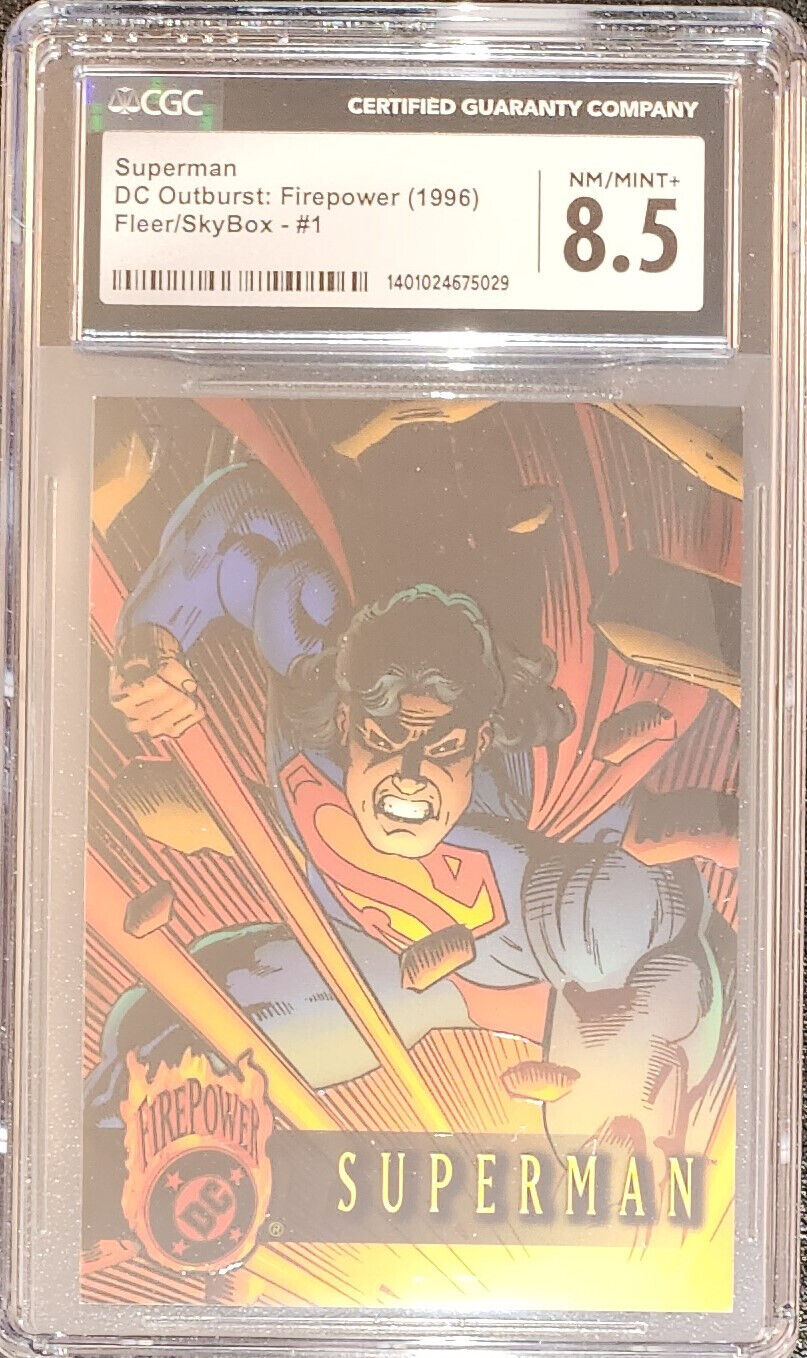 Rare Superman DC Outburst Firepower 1996 Fleer/skybox #1 low pop CGC 8.5