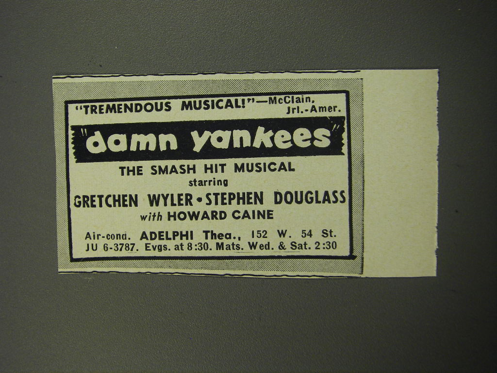 1957 Damn Yankees Play Ad - Tremendous Musical