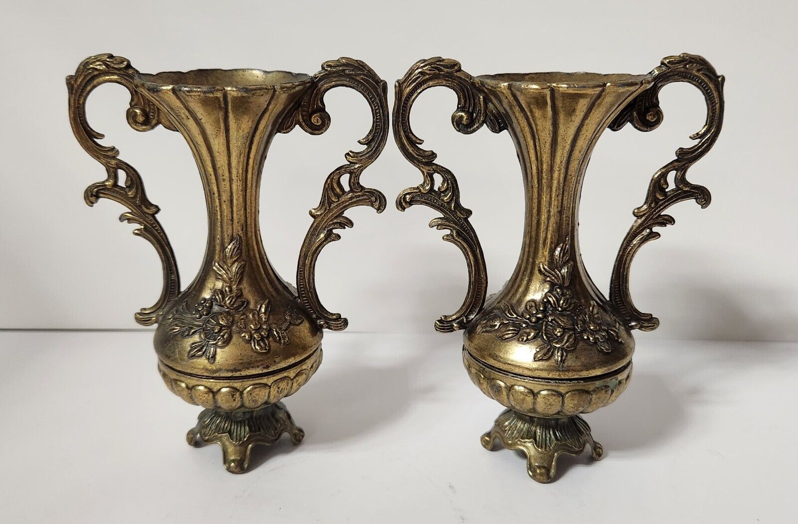 Pair of Ornate Vintage Brass Bud Vases – Made in Italy
